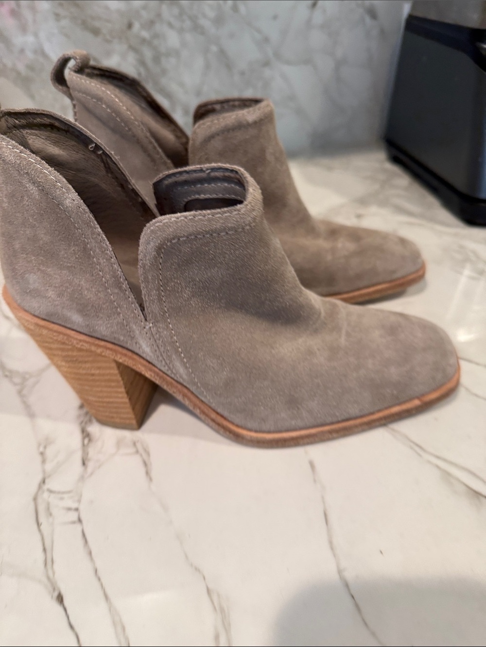 Jeffrey Campbell Taupe Suede Cutout Ankle Booties